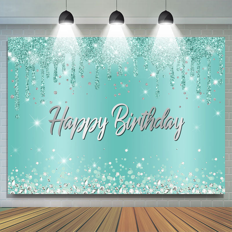 Lofaris Cyan Glitter Silver Diamonds Happy Birthday Backdrop