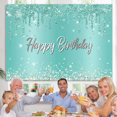 Lofaris Cyan Glitter Silver Diamonds Happy Birthday Backdrop