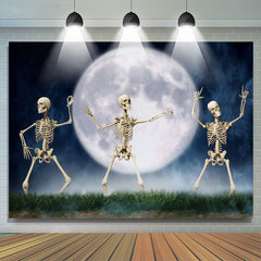 Lofaris Dancing Skull With Moonlight Grass Halloween Backdrop