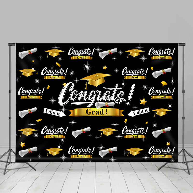 Lofaris Dark Black Caps And Stars Congrat Graduation Backdrop