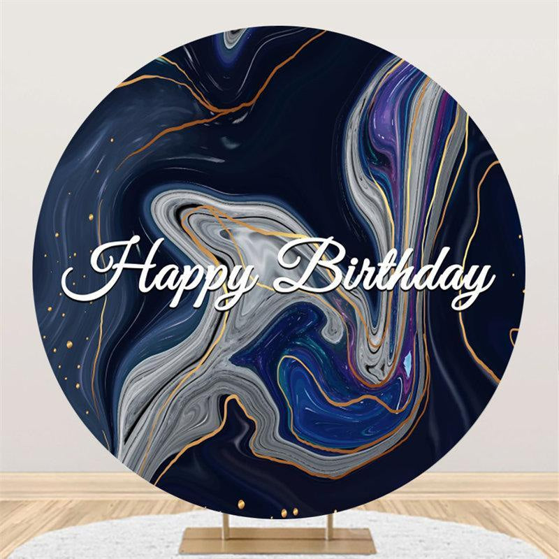 Lofaris Dark Blue Abstract Lines Round Happy Birthday Backdrop