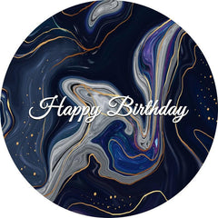 Lofaris Dark Blue Abstract Lines Round Happy Birthday Backdrop