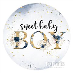 Lofaris Dark Blue Flower Sweet Boy Circle Baby Shower Backdrop