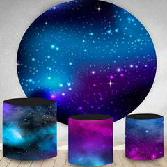 Lofaris Dark Blue Galaxy Sky Round Birthday Party Backdrop