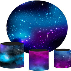 Lofaris Dark Blue Galaxy Sky Round Birthday Party Backdrop