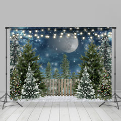 Lofaris Dark Blue Moon Snow Night And Pins Backdrop For Winter