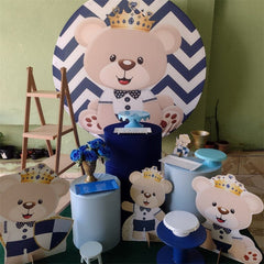 Lofaris Dark Blue Stripes Round Teddy Bear Baby Shower Backdrop