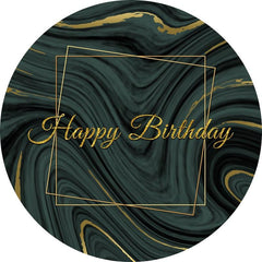 Lofaris Dark Green Abstract Custom Round Gold Birthday Backdrop