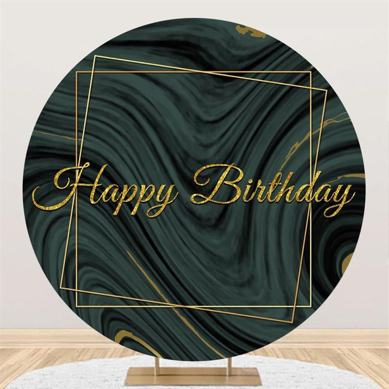 Lofaris Dark Green Abstract Custom Round Gold Birthday Backdrop