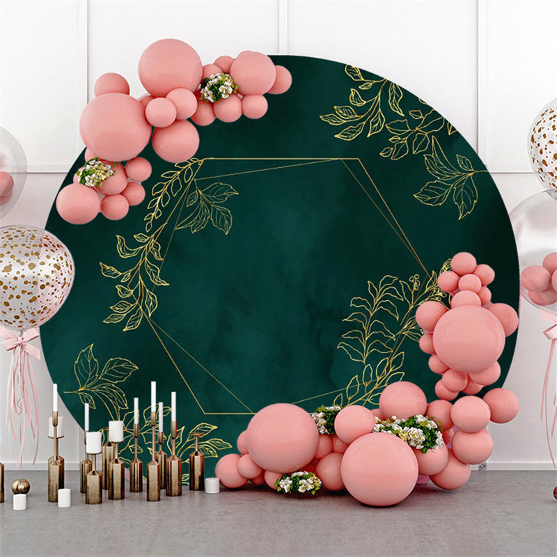 Lofaris Dark Green Golden Leaves Round Backdrop For Party