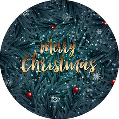 Lofaris Dark Green Leaves Custom Circle Merry Chrismas Backdrop