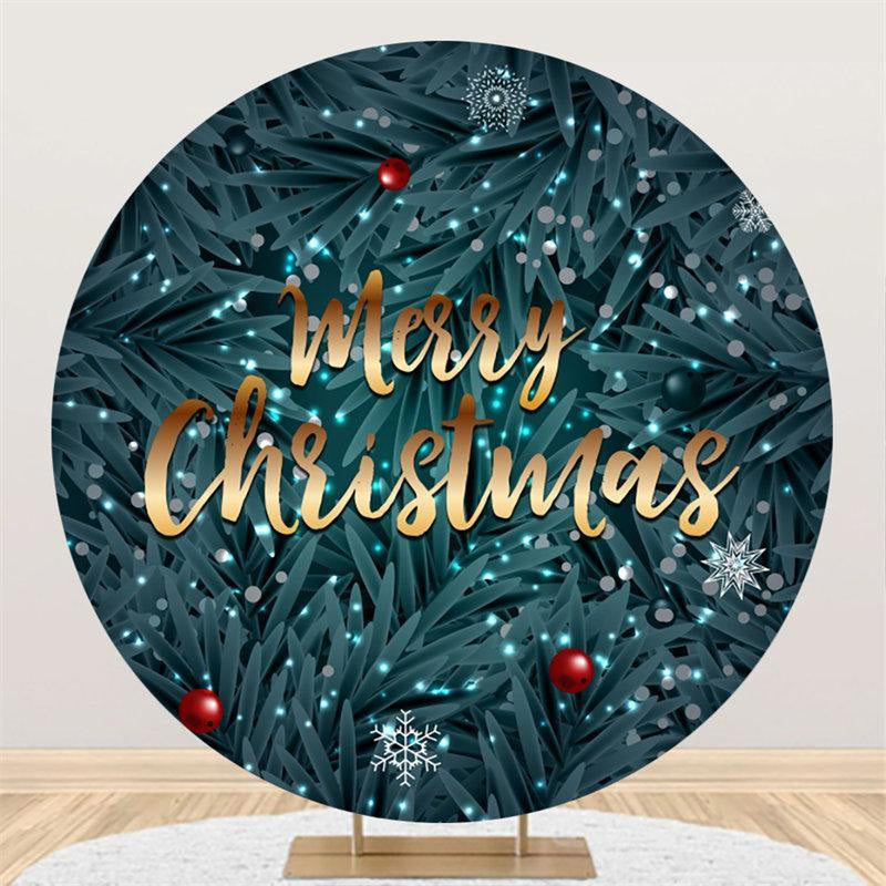 Lofaris Dark Green Leaves Custom Circle Merry Chrismas Backdrop