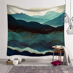 Lofaris Dark Green Mountain Painting Style Family Wall Tapestry