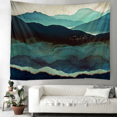 Lofaris Dark Green Mountain Painting Style Family Wall Tapestry