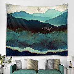 Lofaris Dark Green Mountain Painting Style Family Wall Tapestry