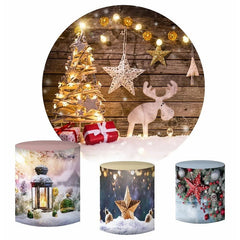 Lofaris Dark Grey Wood Light Star Trees Round Christmas Backdrop Kit