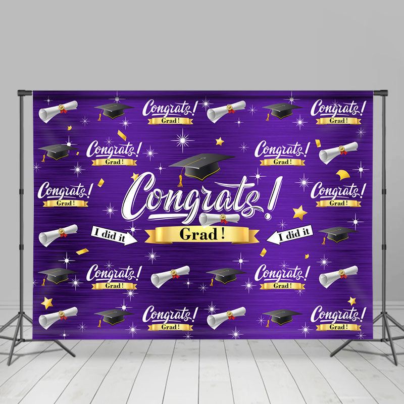 Lofaris Dark Purple Caps And Stars Congrat Grad Backdrop