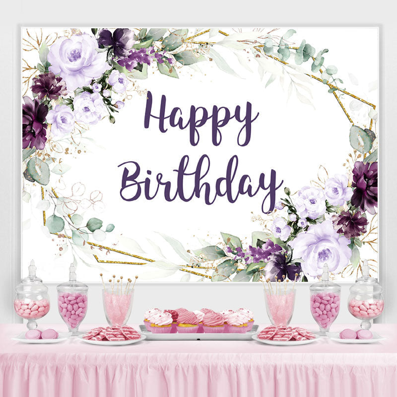 Dark Purple Flowers Glitter Happy Birthday Backdrop – Lofaris