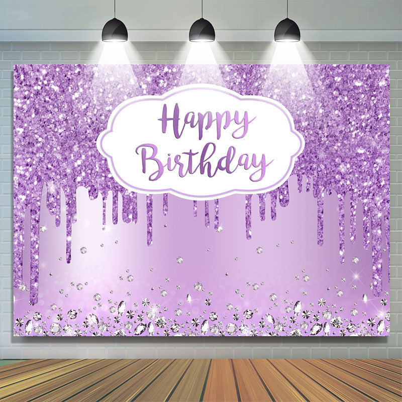 Lofaris Diamond Purple Bokeh Glitter Happy Birthday Backdrop