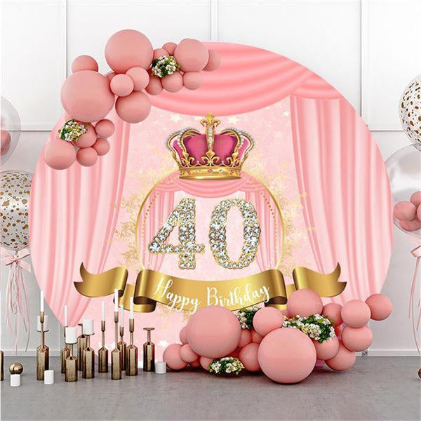 Lofaris Diamonds 40th Pink Round Happy Birthday Party Backdrop