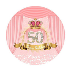 Lofaris Diamonds 50th Pink Round Happy Birthday Party Backdrop