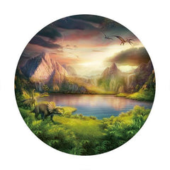 Lofaris Dinosaur And Mountain Circle Baby Shower Backdrop