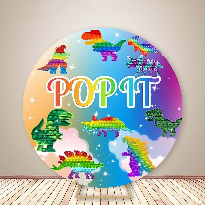 Lofaris Dinosaur Pop It Glitter Cloud Round Backdrops for Boy