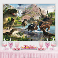 Lofaris Dinosaur World Nature Mountain Birthday Party Backdrop