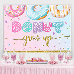 Lofaris Donut Grow Up Pink Gold Birthday Backdrop for Girls