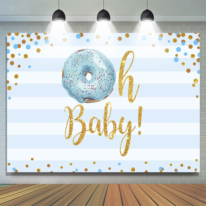 Lofaris Doughnut And Blue Stripe Baby Shower Backdrop For Boy