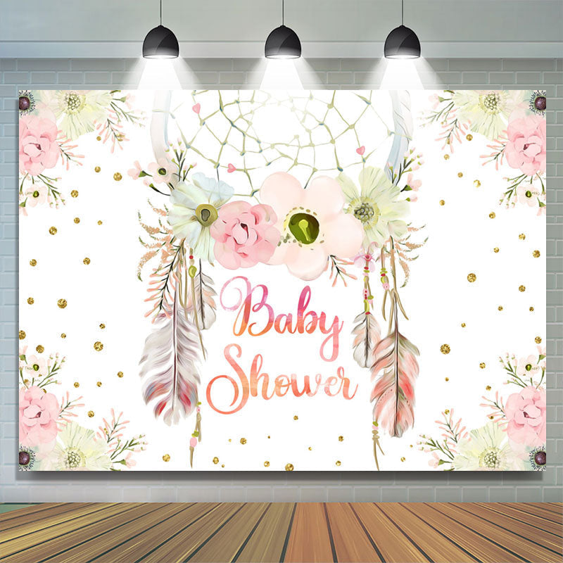 Lofaris Dreamcatcher Floral Pink Theme Baby Shower Backdrop