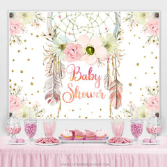 Lofaris Dreamcatcher Floral Pink Theme Baby Shower Backdrop