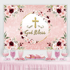 Lofaris Dusty Pink Flowers God Bless Theme Birthday Backdrop