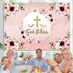 Lofaris Dusty Pink Flowers God Bless Theme Birthday Backdrop