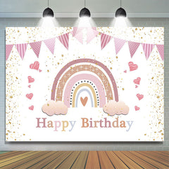 Lofaris Dusty Pink Rainbow Cloud Heart Flag Birthday Backdrop