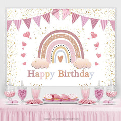 Lofaris Dusty Pink Rainbow Cloud Heart Flag Birthday Backdrop