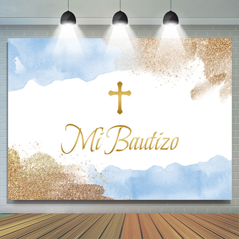 Lofaris Elegant Baby Blue Cross Mi Batuizo Baptism Backdrop