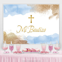 Lofaris Elegant Baby Blue Cross Mi Batuizo Baptism Backdrop