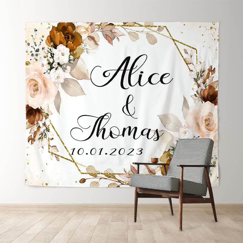 Lofaris Elegant Floral Leaves Mr And Mrs Autumn Wedding Backdrop