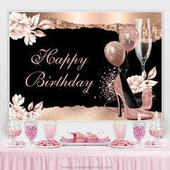 Lofaris Elegant Flower High Heel Happy Birthday Backdrop