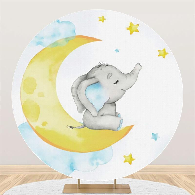 Lofaris Elephant And Moon Custom Circle Baby Shower Backdrop