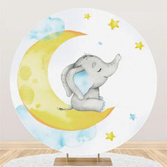 Lofaris Elephant And Moon Custom Circle Baby Shower Backdrop