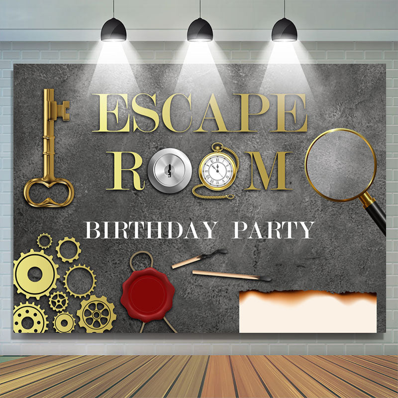 Lofaris Escape Room Gold And Grey Backdrop For Happy Birthday