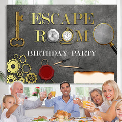 Lofaris Escape Room Gold And Grey Backdrop For Happy Birthday