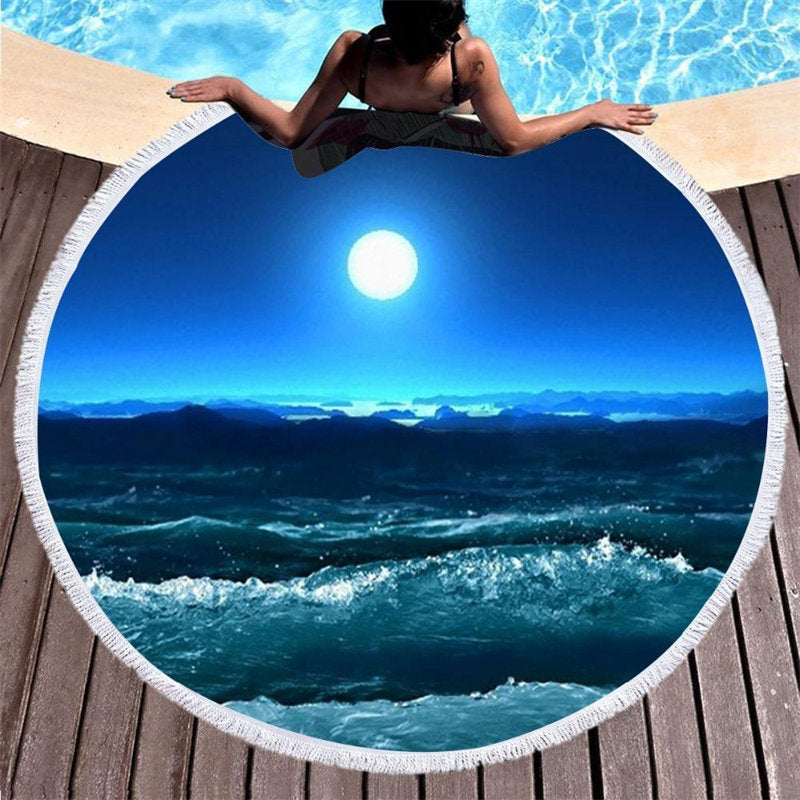 Lofaris Fantasy Moonlight Sea Blue Big Circle Beach Blanket