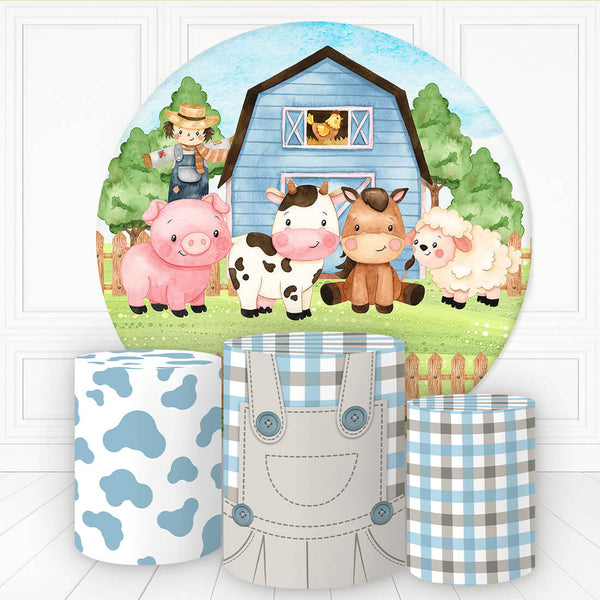 Farm Animals Blue Apron Round Birthday Backdrop Kit For Kids – Lofaris