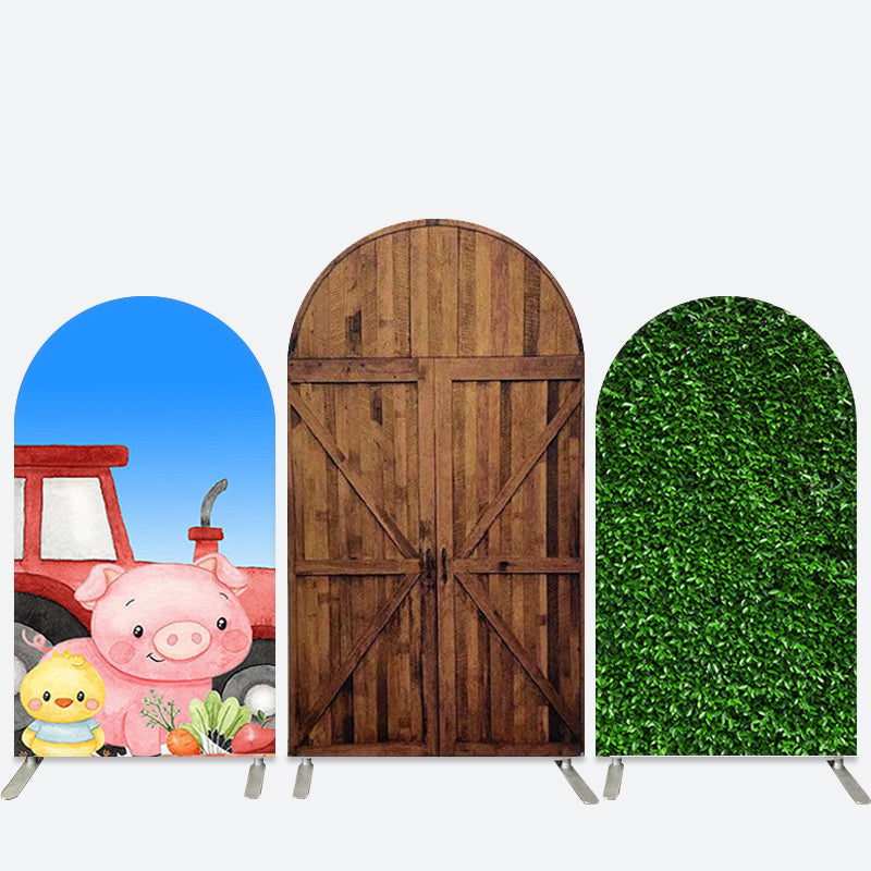 Lofaris Farm Animals Grass Wooden Baby Shower Arch Backdrop Kit