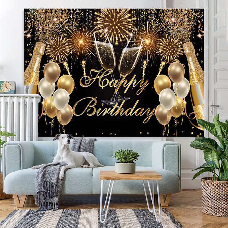 Fiesta Glitter Golden Balloon Happy Birthday Backdrop – Lofaris