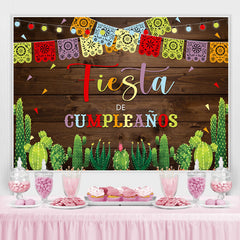 Lofaris Fiesta Lace Pattern Cactus Wooden Birthday Backdrop