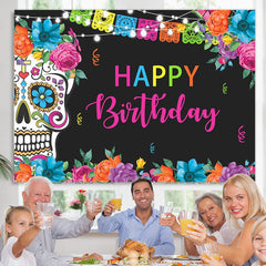 Lofaris Fiesta Skull Flowers Decor Happy Birthday Party Backdrop